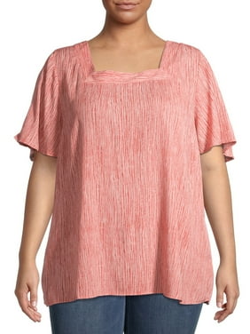 Catalog Classics Women/'s Black /& White Stripe Top Keyhole Neckline Pink Accents